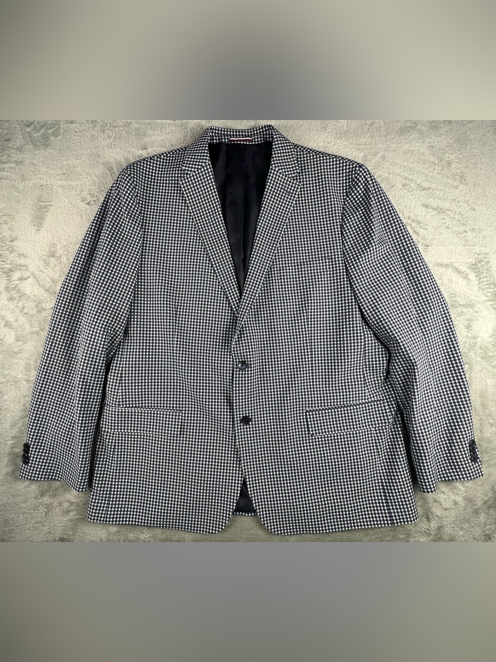 Tommy Hilfiger Blazer Jacket Mens 50L Navy Blue White Gingham Sport Coat Summer